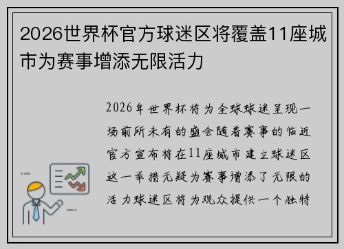 2026世界杯官方球迷区将覆盖11座城市为赛事增添无限活力